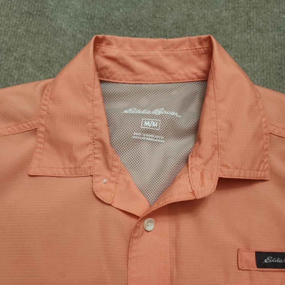 Eddie Bauer Fishing Hiking Vented Men Button Shirt M Coral Pink Roll Tab Sleeves - Picture 3 of 9